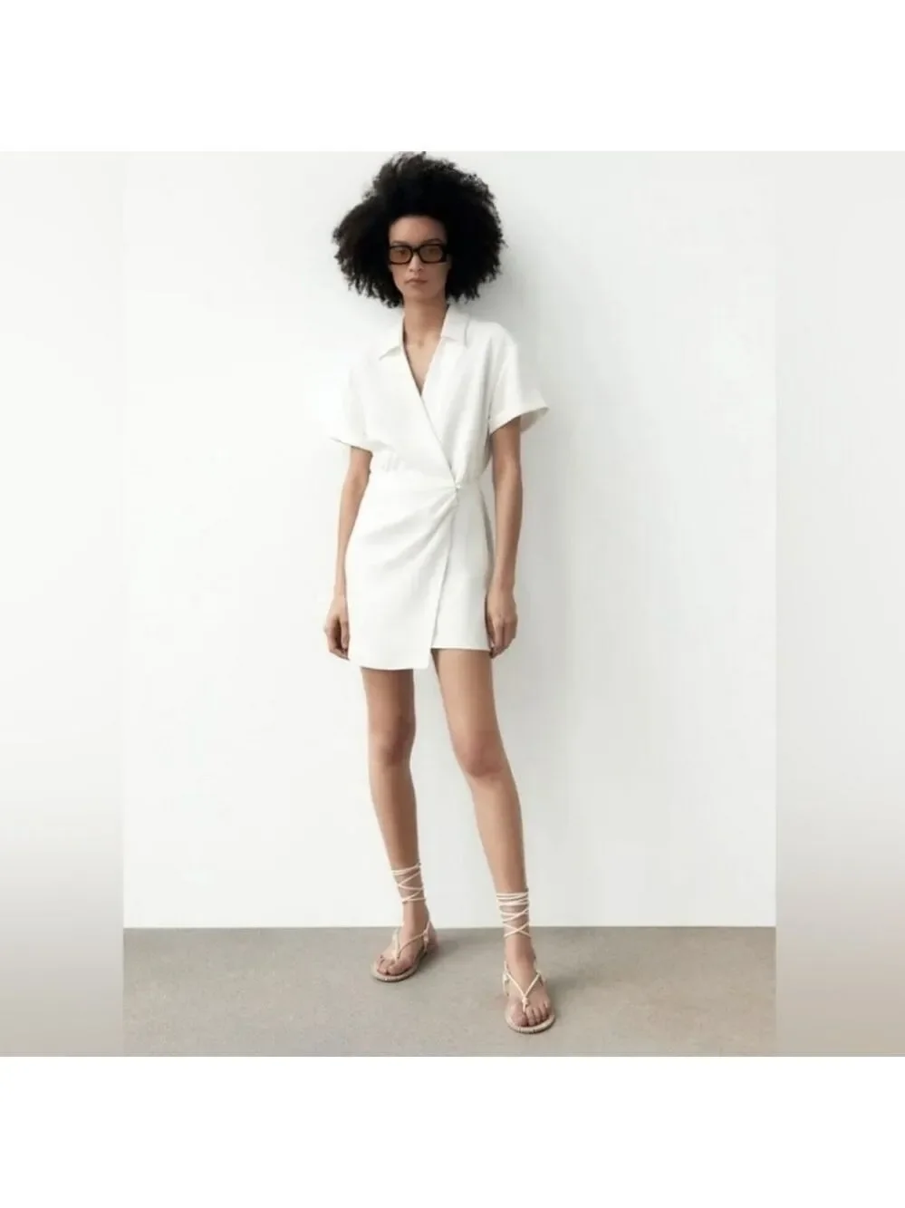 NWT Zara Faux Wrap Front White Dress - Picture 1 of 8
